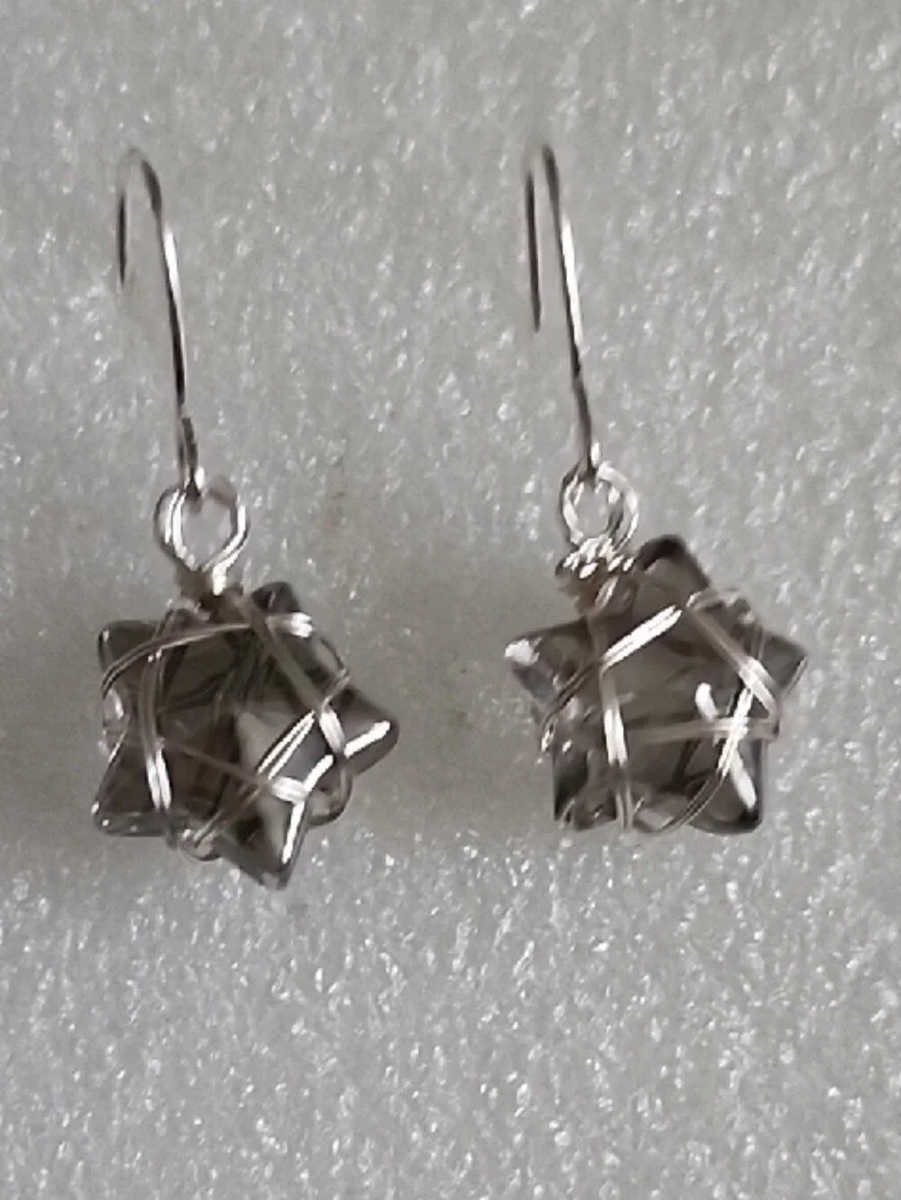 Hand Crafted Smoky Gray Star Wire-Wrap Drop Earrings